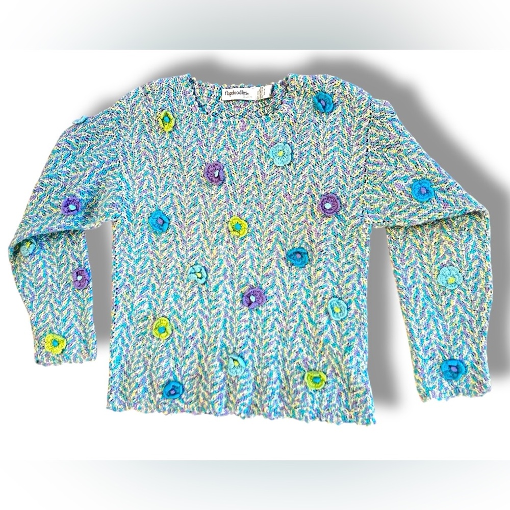 Vintage Y2K Beautiful Flapdoodles All Over 3D Flowers Crochet Sweater Sz 14